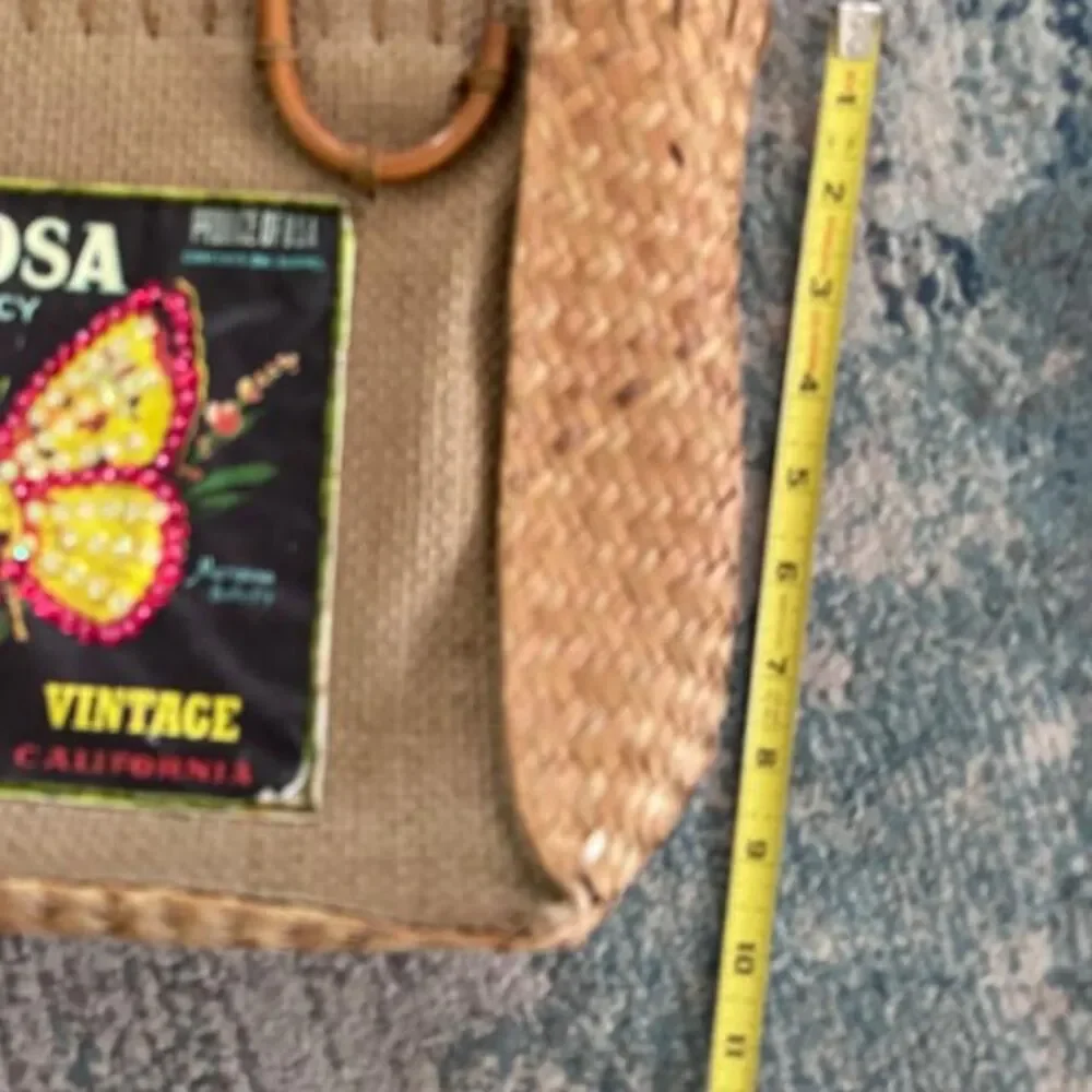 Handmade Woven Straw Handbag Mariposa Apples Butterfly Purse Tote